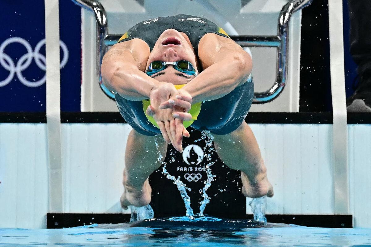Australia's Kaylee McKeown competes in the final of the women's 200m backstroke swimming event during the Paris 2024 Olympic Games at the Paris La Defense Arena in Nanterre, west of Paris, on August 2, 2024. (Manan Vatsyayana/ AFP via Getty Images)