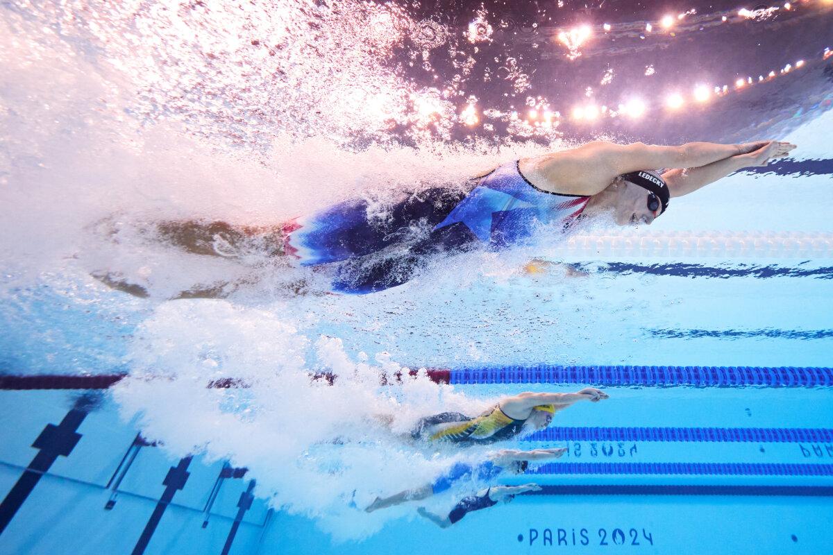 Katie Ledecky of Team United States competes in the Women's 800m Freestyle Final on day eight of the Olympic Games Paris 2024 at Paris La Defense Arena in Nanterre, France, on August 3, 2024. (Maddie Meyer/Getty Images)