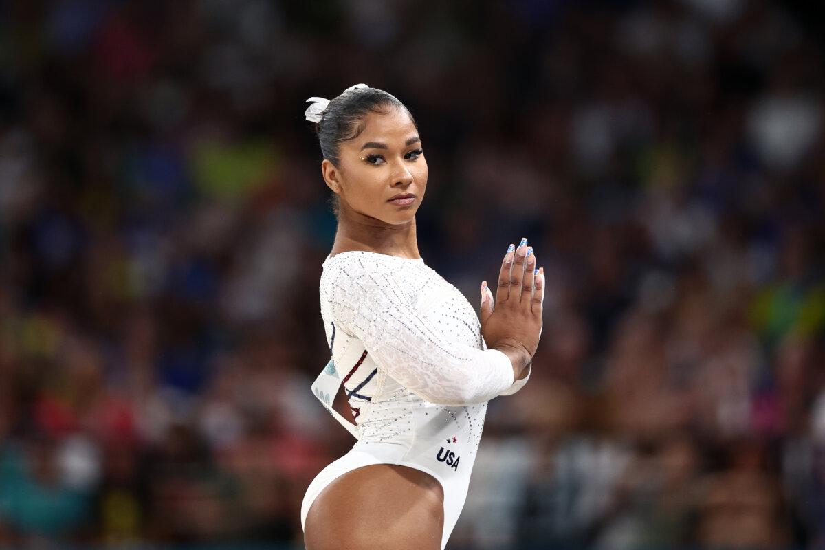 Jordan Chiles of Team United States competes in the Artistic Gymnastics Women's Floor Exercise Final on day ten of the Olympic Games Paris 2024 at Bercy Arena in Paris on August 5, 2024. (Naomi Baker/Getty Images)