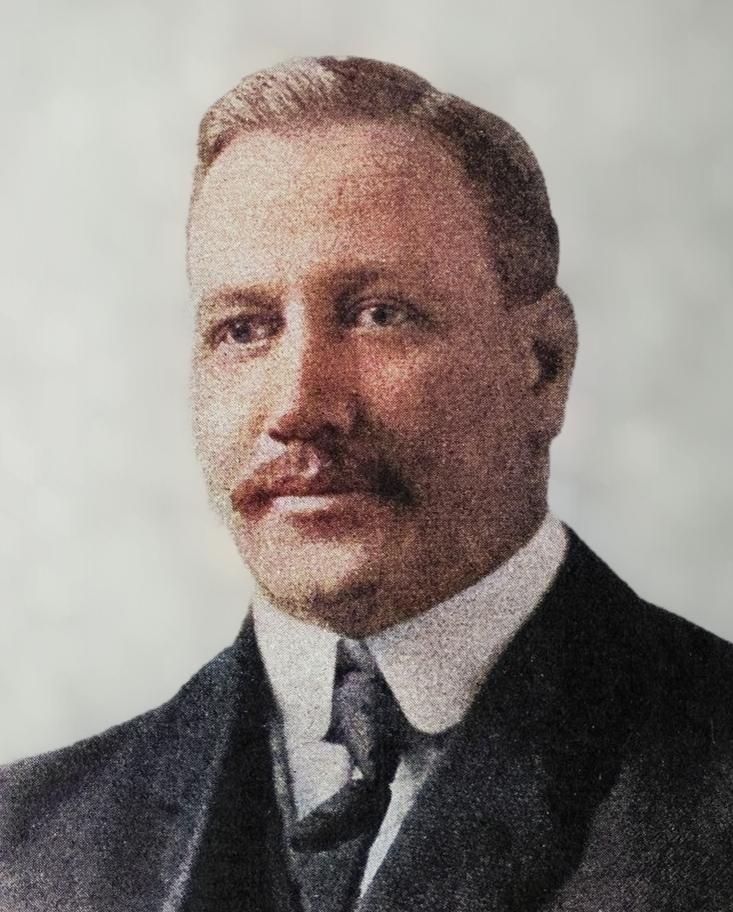 A colorized photograph of William George Morgan, the inventor of volleyball. (<a class="new" title="User:Carlos Mingardi (page does not exist)" href="https://commons.wikimedia.org/w/index.php?title=User:Carlos_Mingardi&action=edit&redlink=1">Carlos Mingardi</a>/<a href="https://creativecommons.org/licenses/by-sa/4.0/deed.en">CC BY SA 4.0</a>)