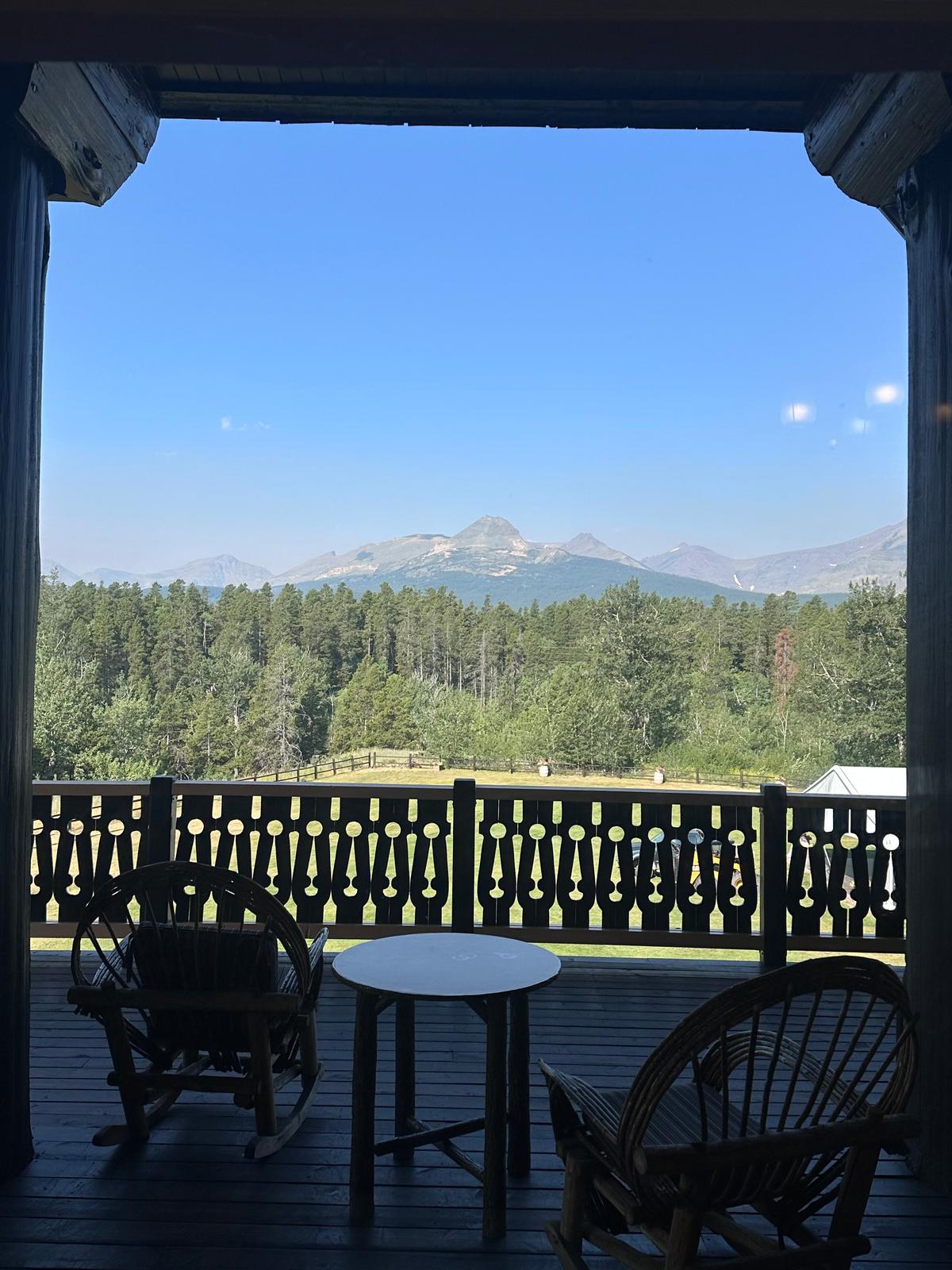 The view from a balcony at Glacier Park Lodge. (Tim Sadlon)