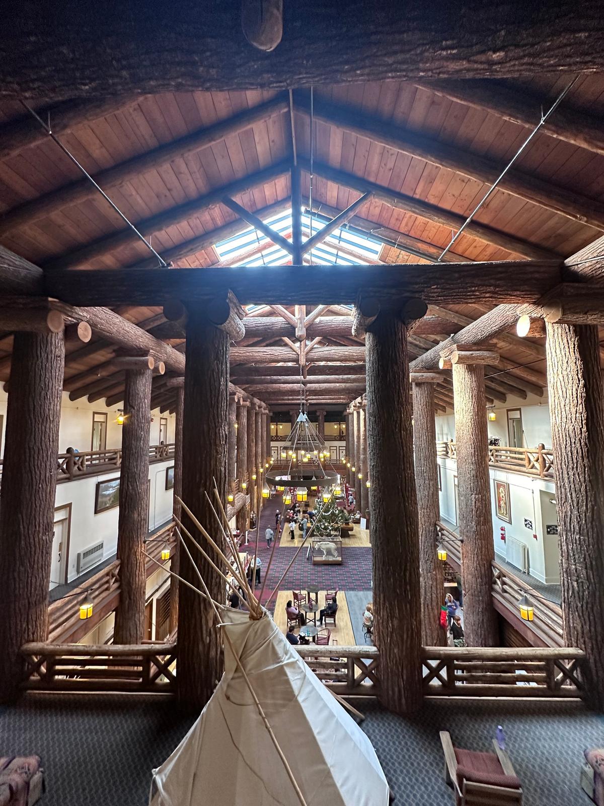 The second-floor view of the lobby at Glacier Park Lodge. (Tim Sadlon)