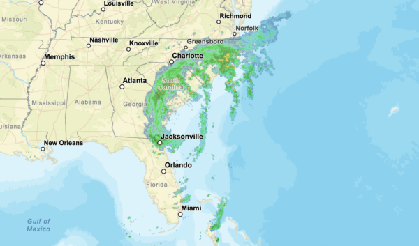 National Weather Service's radar imagery of Tropical Storm Debby as of 5:16 p.m. EDT on Aug. 6, 2024 (Screenshot/National Weather Service).