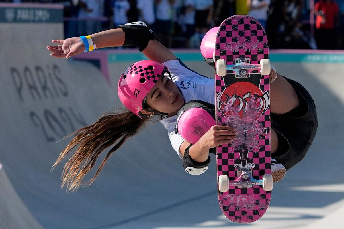 Arisa Trew of Australia competes during the women's skateboarding park final at the 2024 Summer Olympics in Paris on Aug. 6, 2024. (Frank Franklin II/AP Photo)