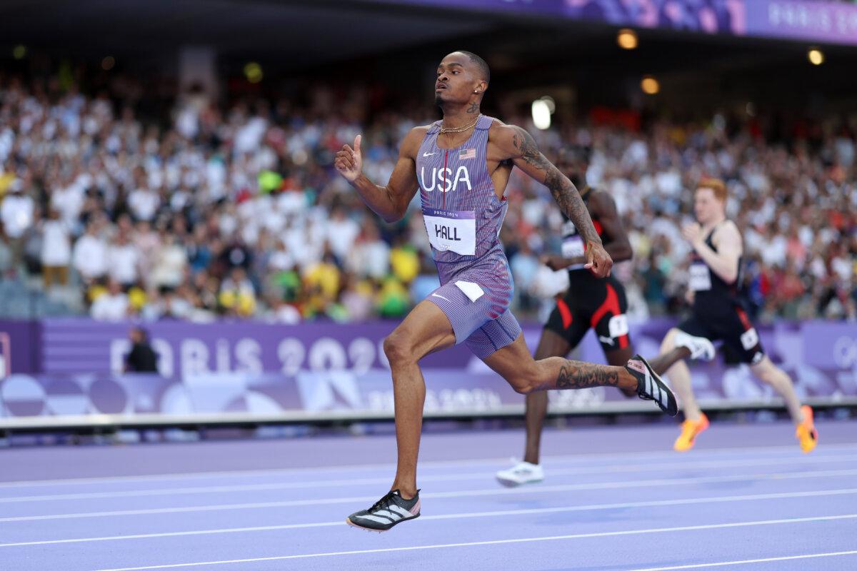 Quincy Hall of Team United States competes during the men's 400m semifinal on day eleven of the Olympic Games at Stade de France in Paris on Aug. 6, 2024. (Cameron Spencer/Getty Images)