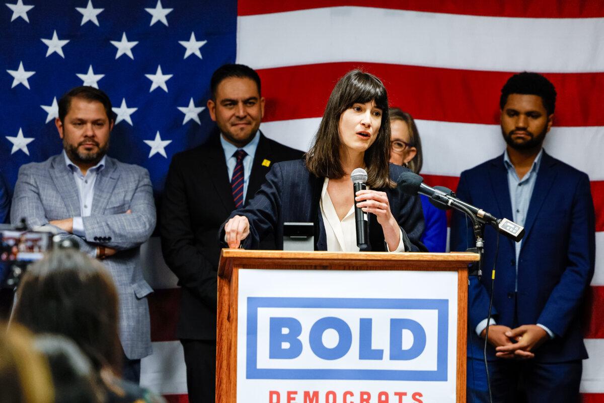 Rep.-elect Marie Gluesenkamp Pérez (D-Wash.) speaks at a Congressional Hispanic Caucus event welcoming new Latino members to Congress at the headquarters of the Democratic National Committee in Washington on Nov. 18, 2022. (Anna Moneymaker/Getty Images)
