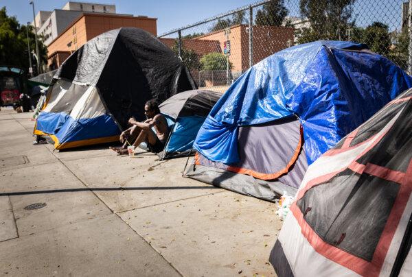 A homeless encampment in Los Angeles on Aug. 7, 2024. The L.A. County city of Norwalk has about 198 homeless people living in its city limits, according to the Los Angeles Almanac. (John Fredricks/The Epoch Times)