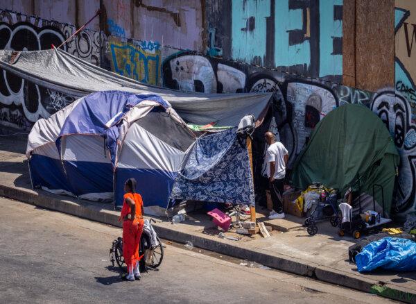 A homeless encampment in Los Angeles on Aug. 7, 2024. (John Fredricks/The Epoch Times)