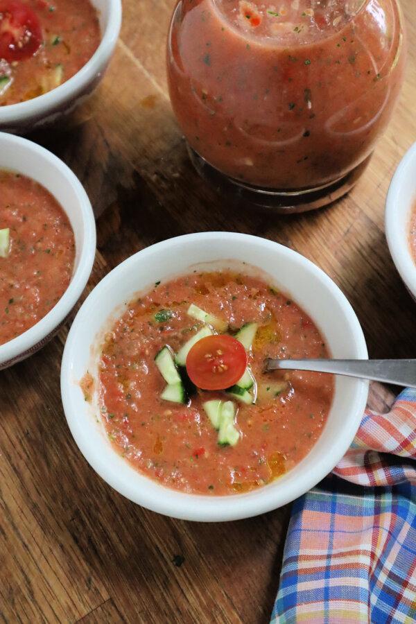 One of summer's easiest soups, gazpacho is made in a blender. (Gretchen McKay/Pittsburgh Post-Gazette/TNS)