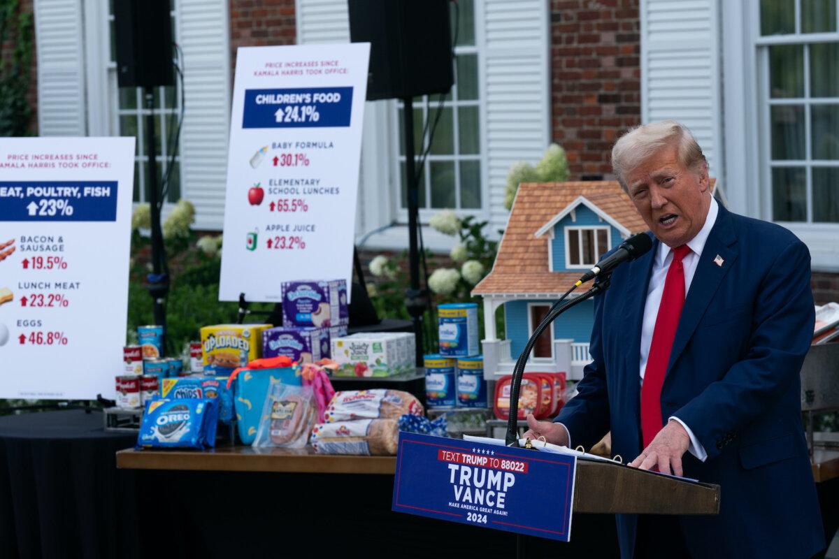 Republican presidential nominee, former President Donald Trump, holds a news conference outside the Trump National Golf Club Bedminster in Bedminster, N.J., on Aug. 15, 2024. (Adam Gray/Getty Images)