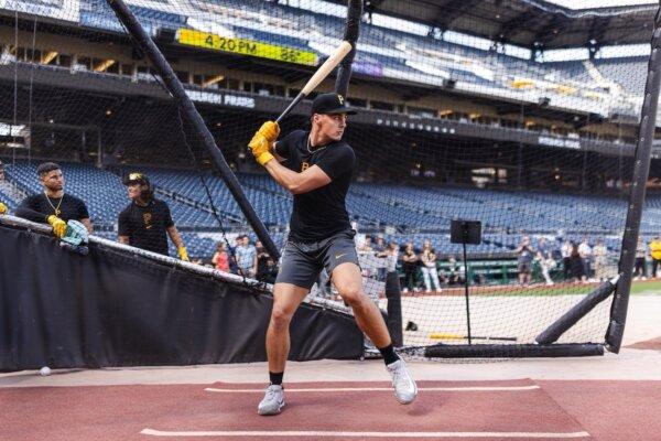 Konnor Griffin takes batting practice at Pittsburgh's PNC Park. (Courtesy of Pittsburgh Pirates)