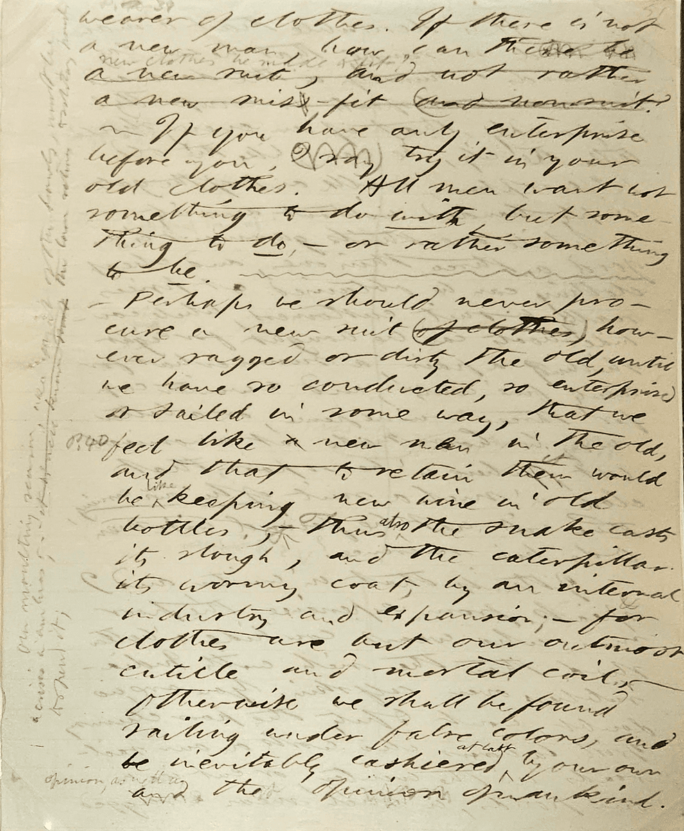 A page of the handwritten draft of "Walden," 1854, by Henry David Thoreau. Ink on paper. Huntington Library and Botanical Garden, San Marino, California. It reminds us to slow down and contemplate, the same way Thoreau did when he spent time at Walden Pond. (<a href="https://commons.wikimedia.org/wiki/User:Epolk">Epolk</a>/<a href="https://creativecommons.org/licenses/by-sa/4.0/deed.en">CC BY-SA 4.0</a>)
