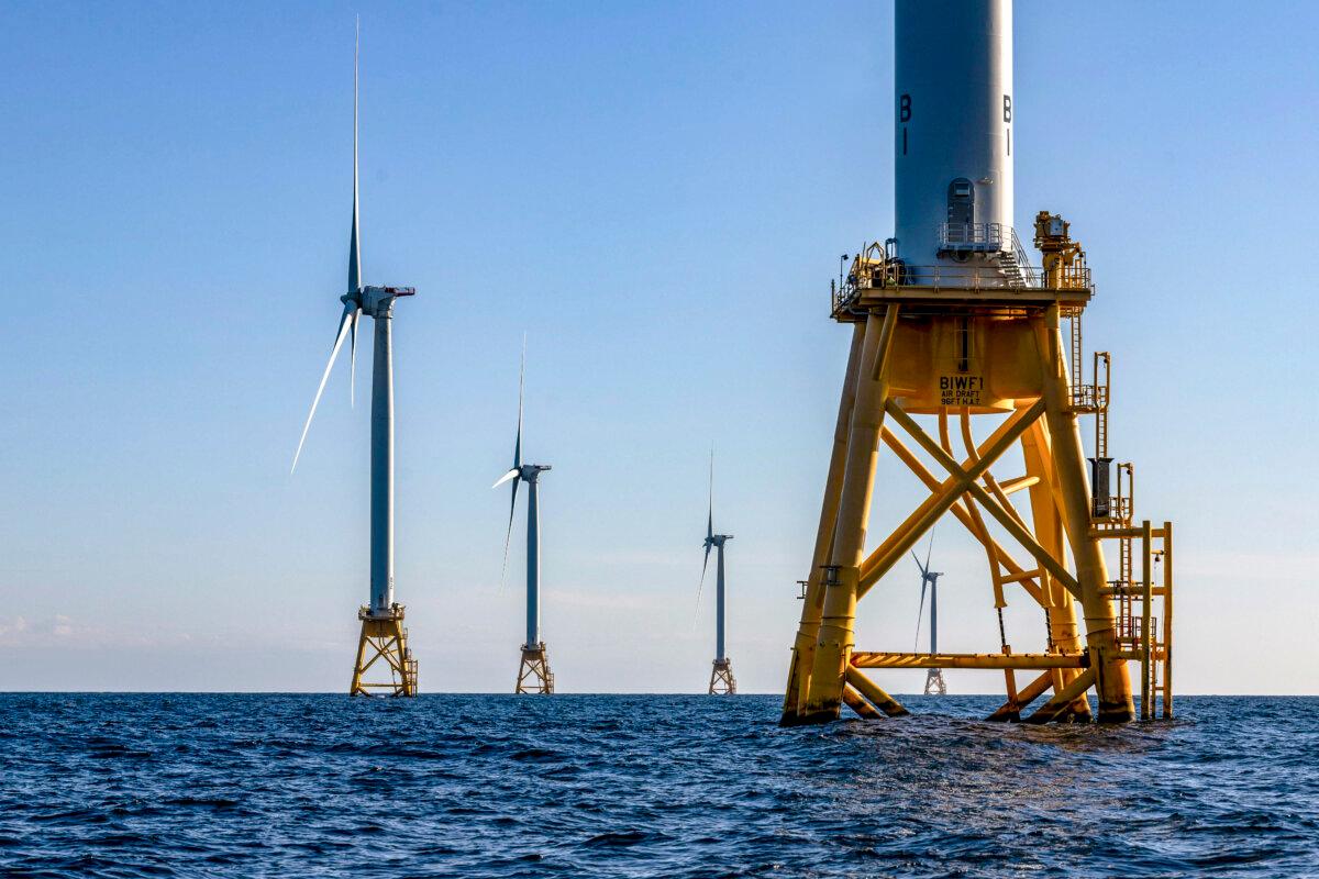 Wind turbines generate electricity at Block Island, the first commercial offshore wind farm in the United States, near Rhode Island, on July 7, 2022. (John Moore/Getty Images)