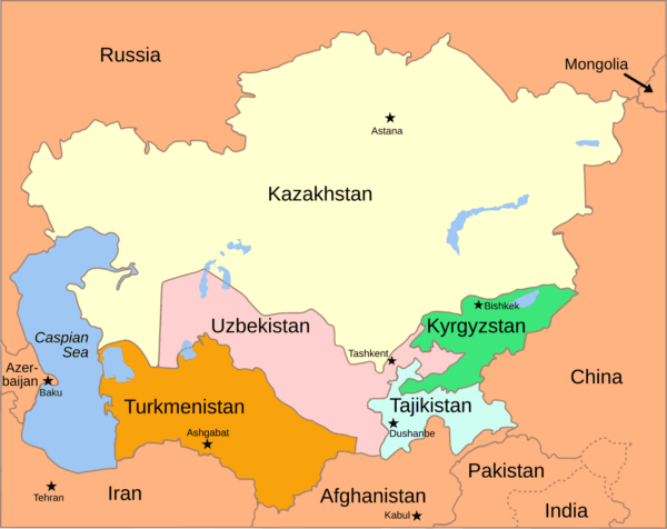 A map of Central Asia. (Wikimedia Commons, <a href="https://creativecommons.org/licenses/by-sa/3.0/">CC BY-SA 3.0</a>)