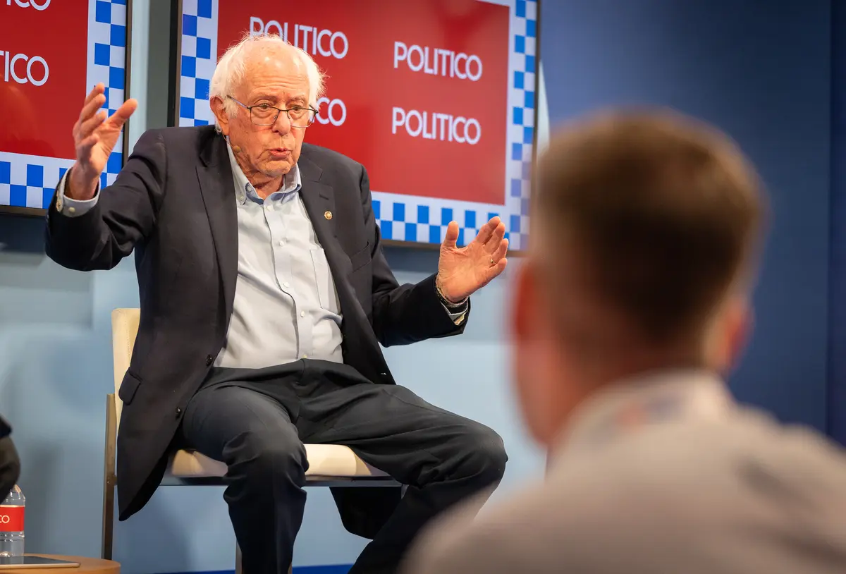 Sen. Bernie Sanders (I-Vt.) speaks at a 2024 DNC venue in Chicago, Ill., on Aug. 19, 2024. (John Fredricks/The Epoch Times)