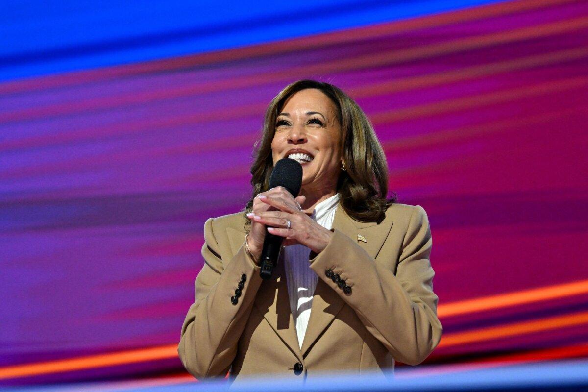 US Vice President and 2024 Democratic presidential candidate Kamala Harris speaks on the first day of the Democratic National Convention (DNC) at the United Center in Chicago, Illinois, on August 19, 2024. Vice President Kamala Harris will formally accept the party's nomination for president at the DNC which runs from August 19-22 in Chicago. (Robyn Beck / AFP via Getty Images)