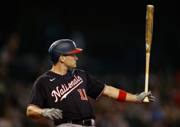 Ryan Zimmerman #11 of the Washington Nationals bats against the Arizona Diamondbacks during the MLB game at Chase Field in Phoenix, Arizona, on May 16, 2021. (Christian Petersen/Getty Images)