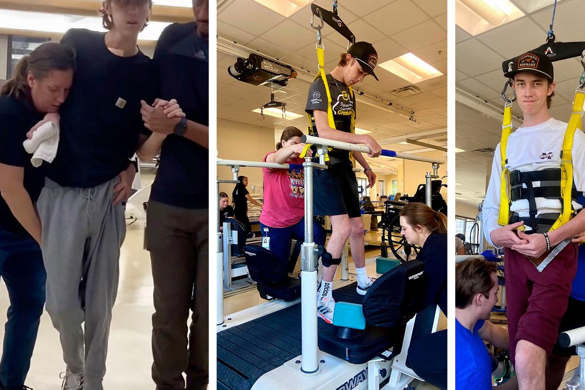 Davin in physical therapy at the Shepherd Center. (Courtesy of Jennifer Rowland and David Rowland)