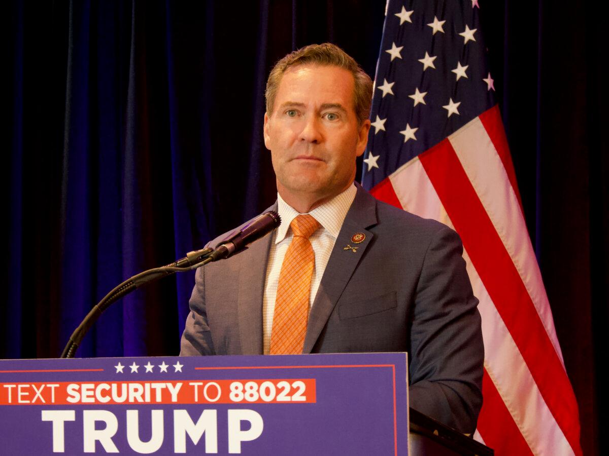 Rep. Mike Waltz (R-Fla.) speaks at a Trump campaign press conference at the Trump hotel in Chicago, Illinois on Aug. 21, 2024. (Travis Gillmore/The Epoch Times)