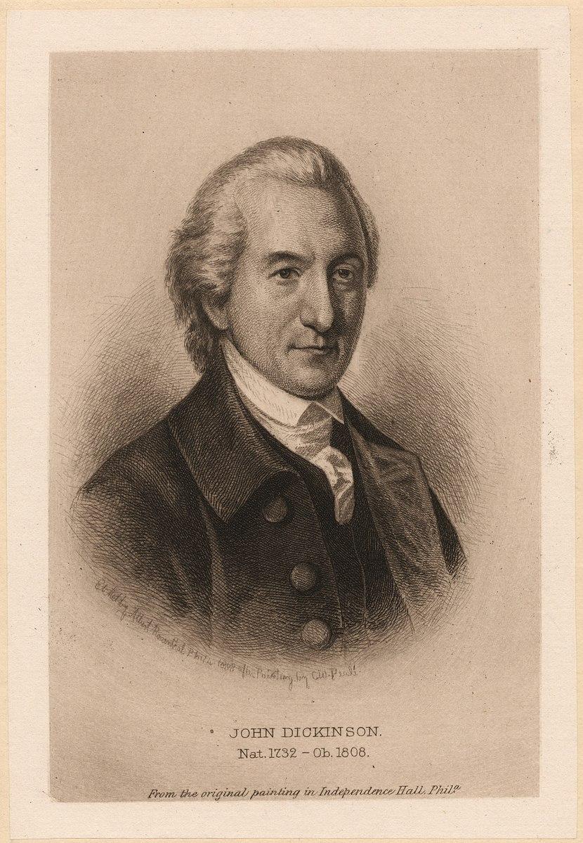 A print of John Dickinson, 1820, by draughtsman David McNeely Stauffer and printmakers H.B. Hall, J.B. Forrest, and Max Rosenthal. New York Public Library. (Public Domain)