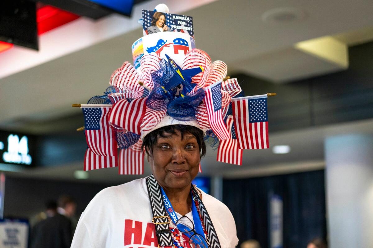 A delegate during the last day of the Democratic National Convention (DNC) in Chicago on Aug. 22, 2024. (Madalina Vasiliu/The Epoch Times)