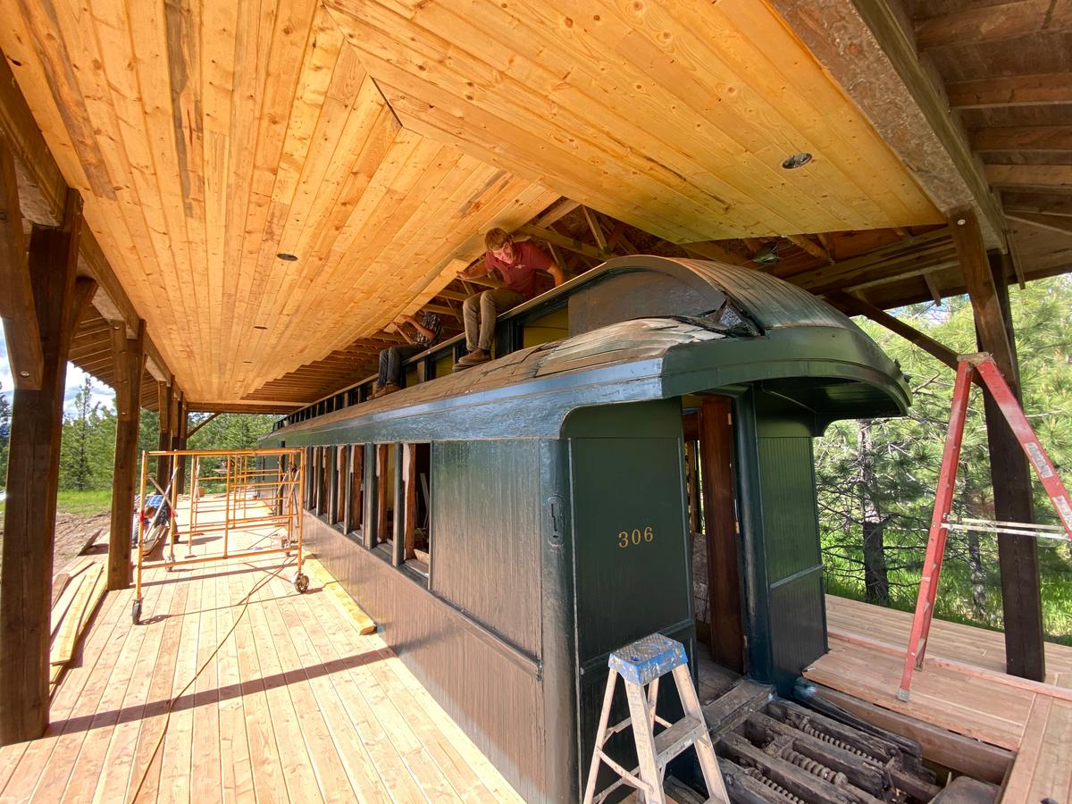 The French family worked together to transform the train car. (Courtesy of <a href="https://x.com/isaacfrench_/status/1823724049606041803/photo/3">Isaac French</a>)