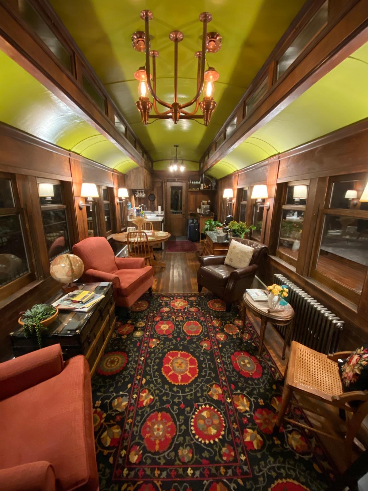 The interior of the train car after renovation. (Courtesy of <a href="https://x.com/isaacfrench_/status/1823724049606041803/photo/3">Isaac French</a>)