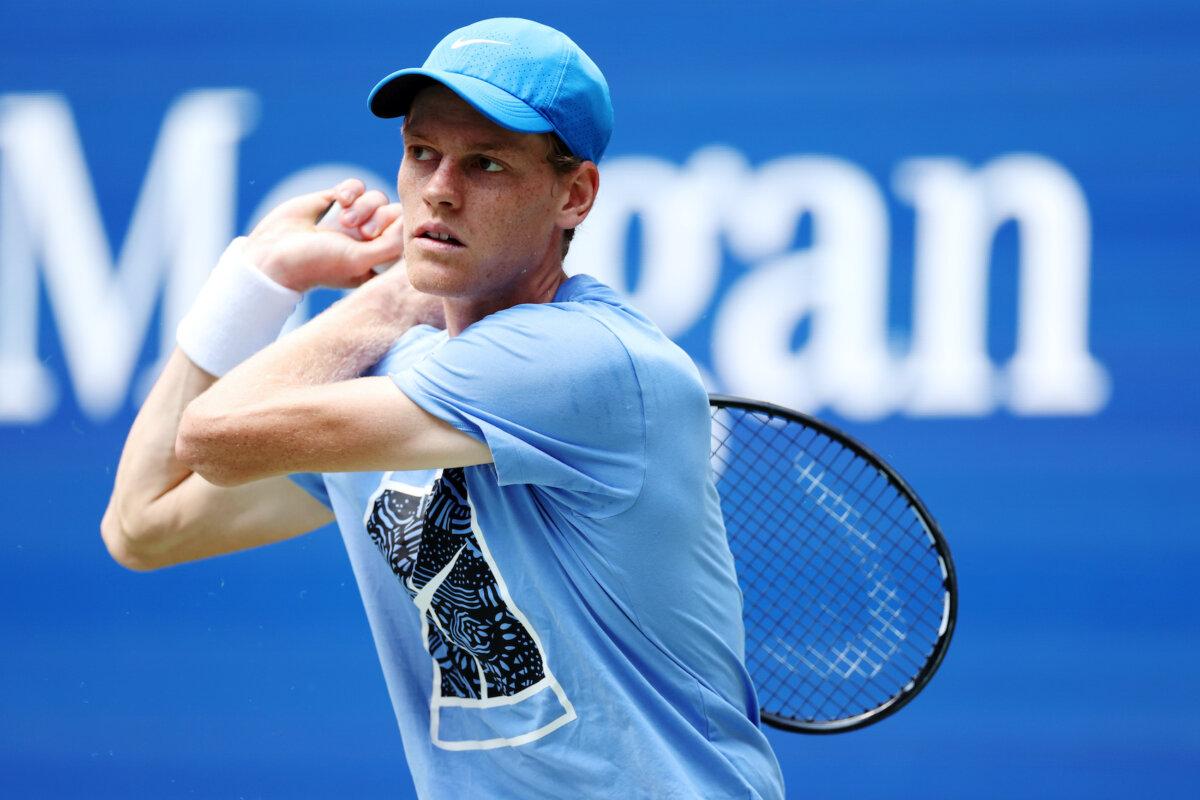 Jannik Sinner of Italy returns the ball during a practice session before the start of the 2024 U.S. Open at USTA Billie Jean King National Tennis Center in the Flushing neighborhood of the Queens borough of New York City on Aug. 22, 2024. (Sarah Stier/Getty Images)