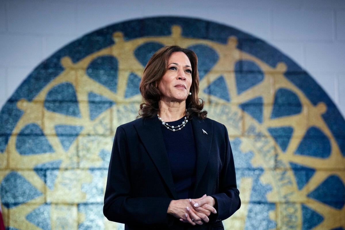 Democratic presidential candidate U.S. Vice President Kamala Harris waits to speak at a campaign rally in Wayne, Mich., on Aug. 8, 2024. (Andrew Harnik/Getty Images)