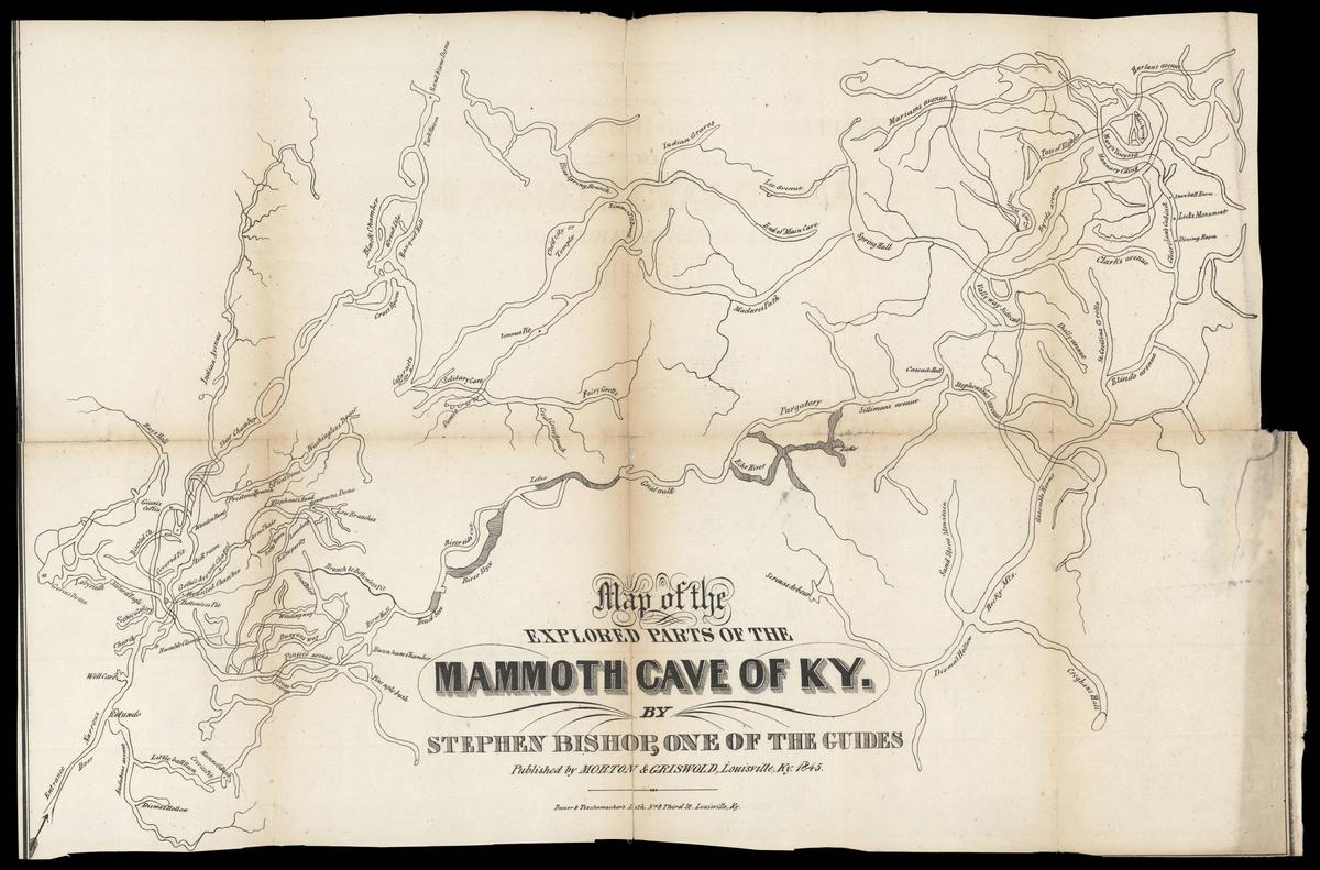 Map of the passageways in Mammoth Cave as drawn by enslaved guide Stephen Bishop. (Public Domain)