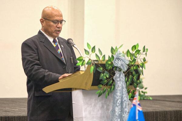 Tuvalu's Prime Minister Feleti Teo talks after a swearing-in ceremony in Funafuti, the capital of the south Pacific nation of Tuvalu, on Feb. 28, 2024. (Sam Pedro/AFP via Getty Images)