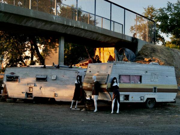 RVs used for shelter by homeless people in Sacramento near Camp Resolution, on June 17, 2024. (Travis Gillmore/The Epoch Times)