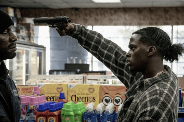 A young thug (Hanad Abdi) threatens Mercer (Tyrese Gibson) as Mercer searches for his son during the Rodney King riots, in "1992." (Lionsgate)