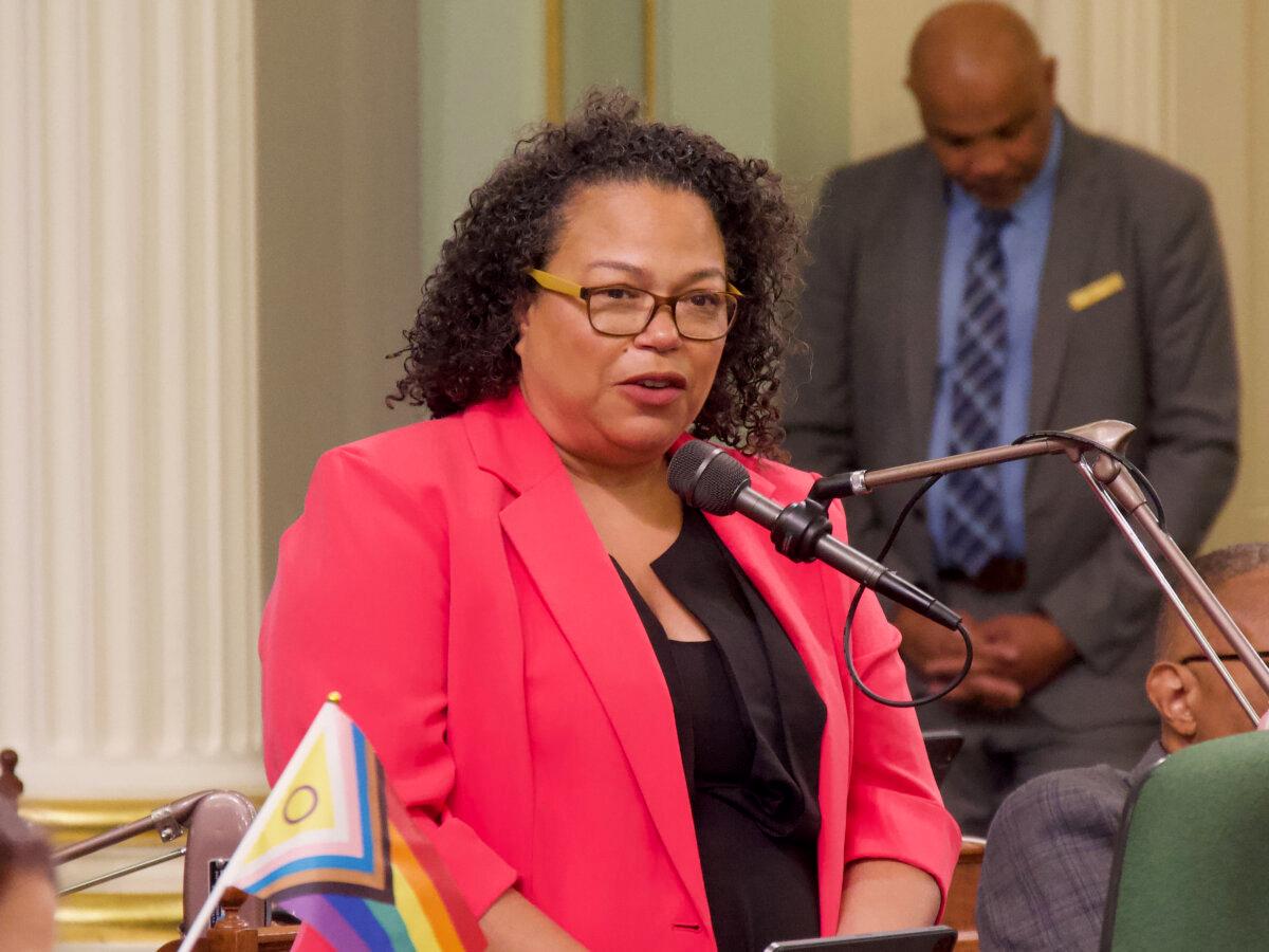 California Assemblywoman Mia Bonta, author of AB 2624, speaks in the California Assembly on Aug. 28, 2024. (Travis Gillmore/The Epoch Times)