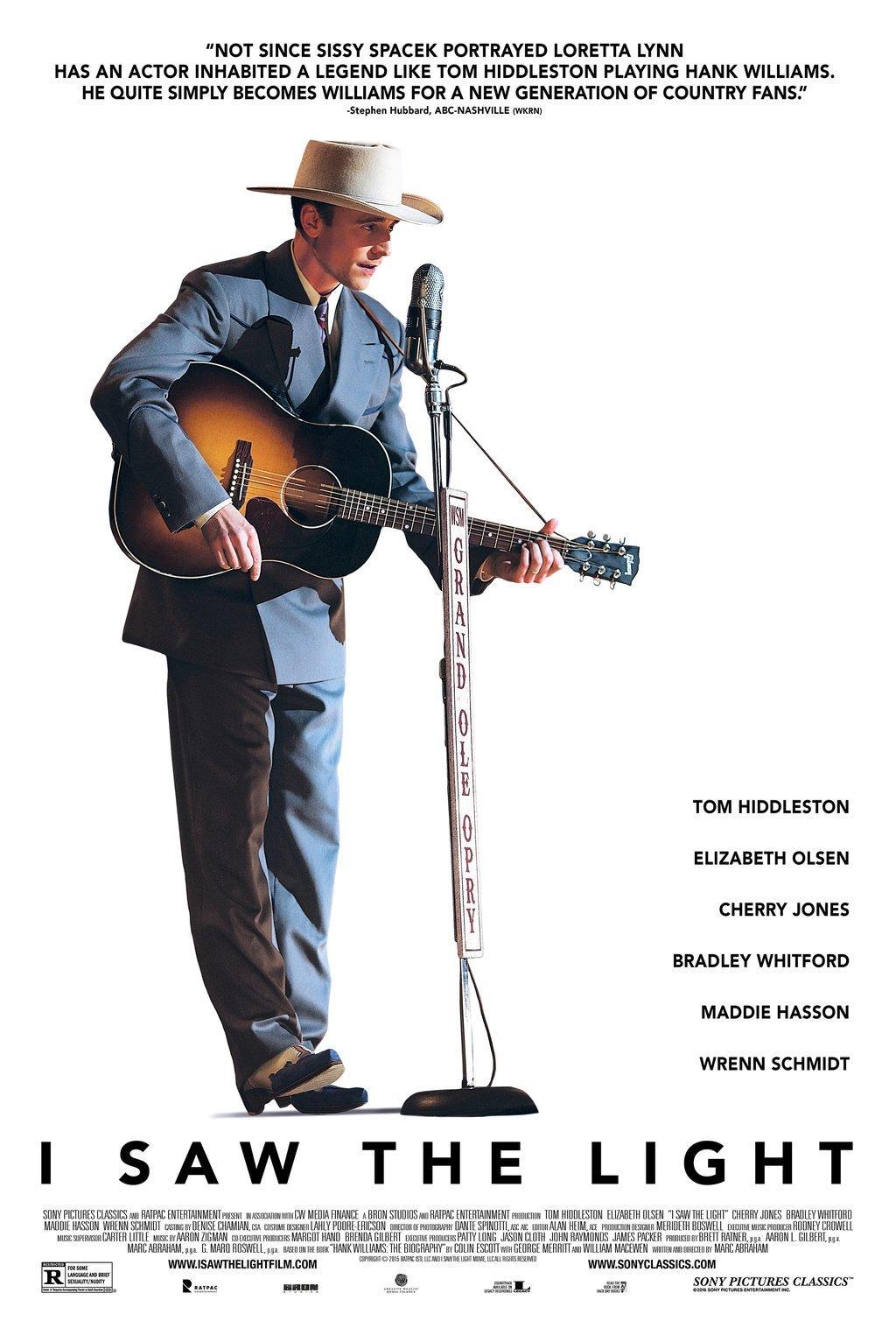 Movie poster for the 2015 film "I Saw the Light" starring Tom Hiddleston as Williams. (Sony Pictures Classics)