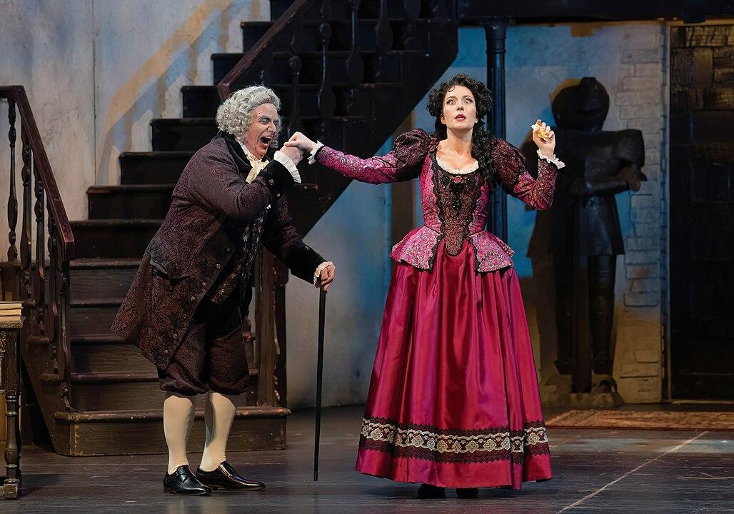 The elderly physician Dr. Bartolo courts Rosina, in "The Barber of Seville," by Gioachino Rossini. (Florida Grand Opera/<a href="https://creativecommons.org/licenses/by/2.0/" target="_blank" rel="nofollow noopener">CC BY 2.0</a>)