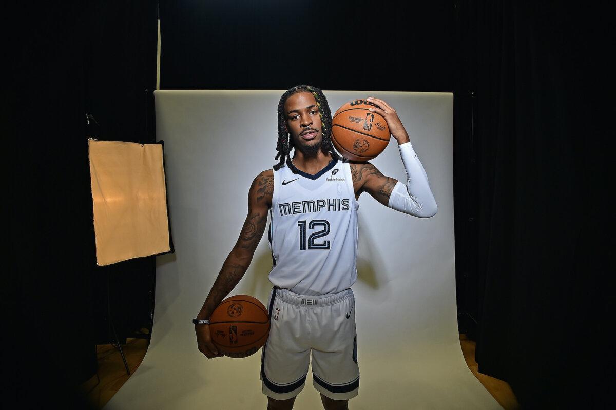 Ja Morant #12 of the Memphis Grizzlies poses for a photo during media day at FedExForum in Memphis, Tenn., on Sept. 30, 2024. (Justin Ford/Getty Images)