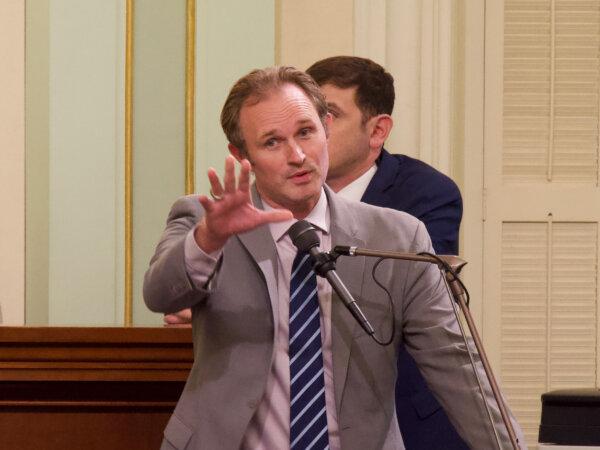 Republican Minority Leader Assemblyman James Gallagher speaks to the Legislature on Aug. 31 at the Capitol. (Travis Gillmore/The Epoch Times)