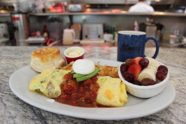 Elmer's is a classic greasy spoon diner in Pocatello, across the street from Idaho State University, and serves up a mean breakfast—like the "looking for the sun" omelet pictured here—that will hold any road tripper over until lunchtime and beyond. (Gregory Scruggs/The Seattle Times/TNS)