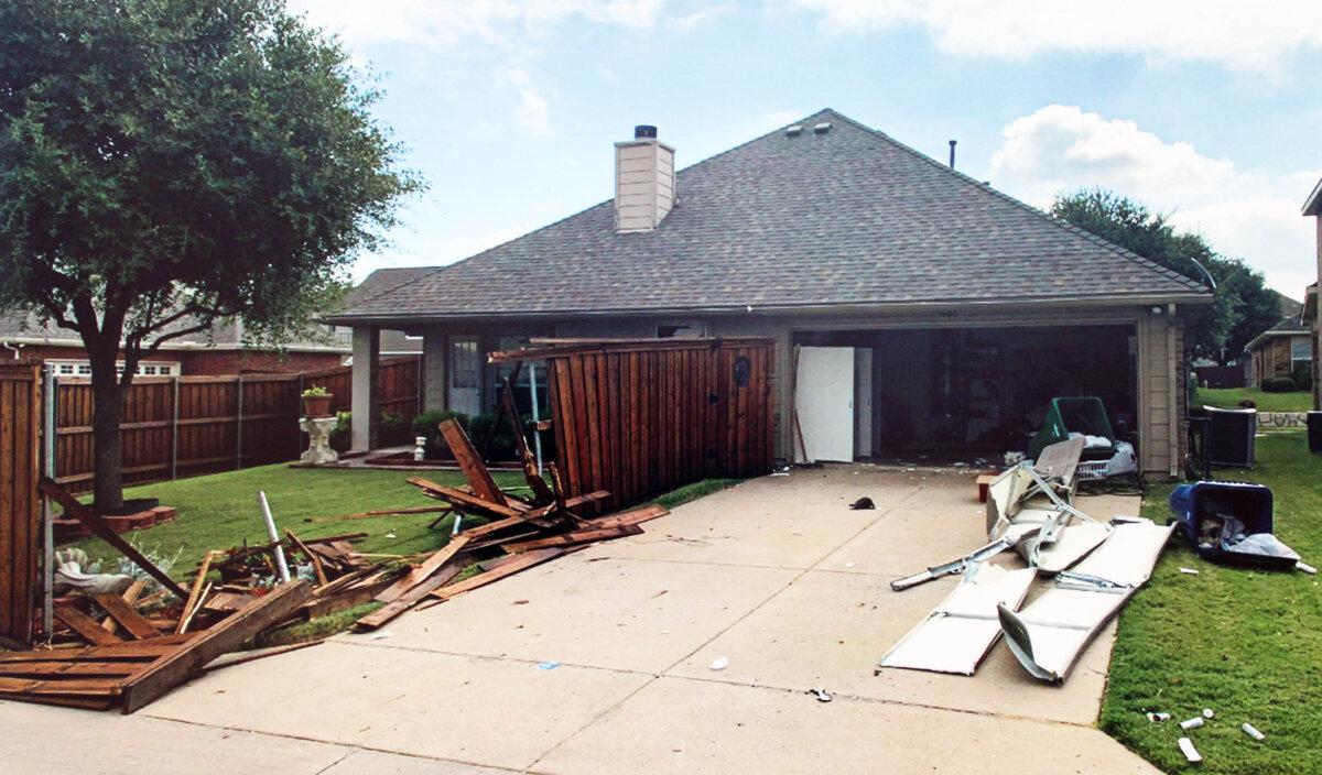This is damage to Vicki Baker's house in McKinney, Texas, after a July 25, 2020, raid by the McKinney Police Department's SWAT team. (Courtesy Deanna Cook)