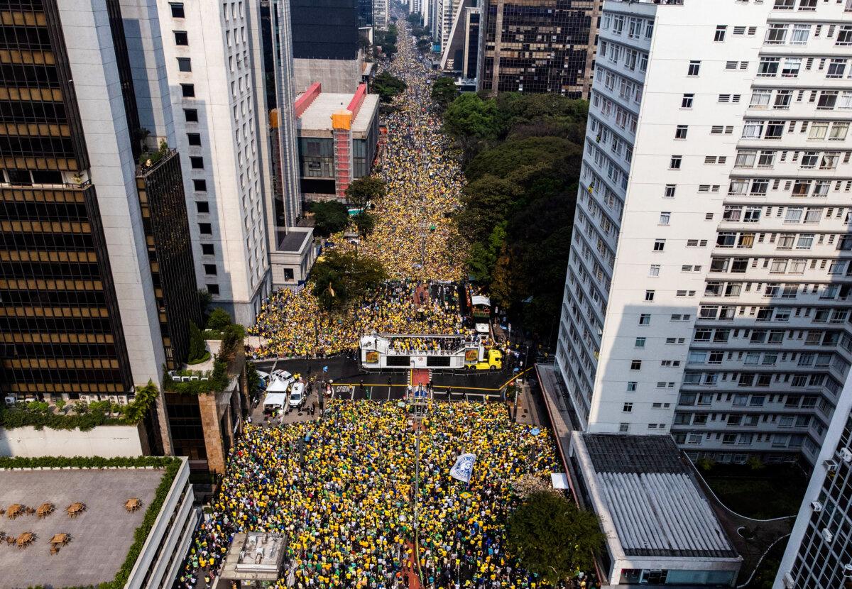 Supporters of former Brazilian President Jair Bolsonaro during an Independence Day rally in São Paulo, Brazil, on Sept. 7, 2024. (Miguel Schincariol/AFP via Getty Images)