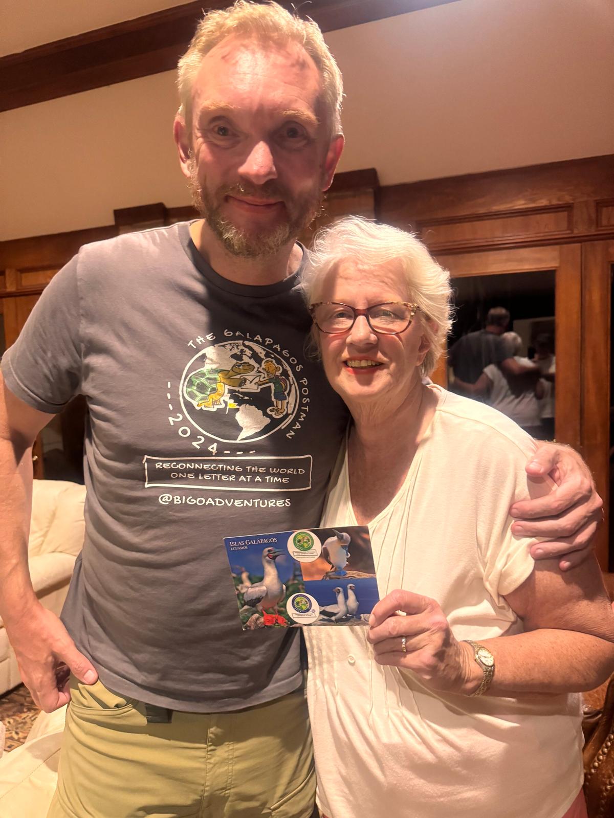 Beardmore delivers a postcard to a recipient in Houston, Texas. (SWNS)