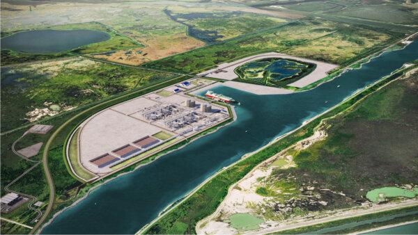 Sempra Infrastructure's computer rendition of the Port Arthur LNG facility in Southeast Texas. (Courtesy of Sempra Infrastructure)