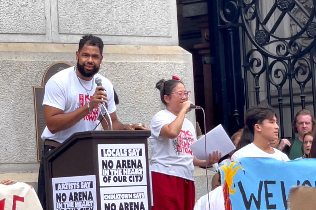State Rep. Rick Krajewski speaks at the rally outside Philadelphia City Hall on Sept. 7, 2024. (Frank Liang/The Epoch Times)