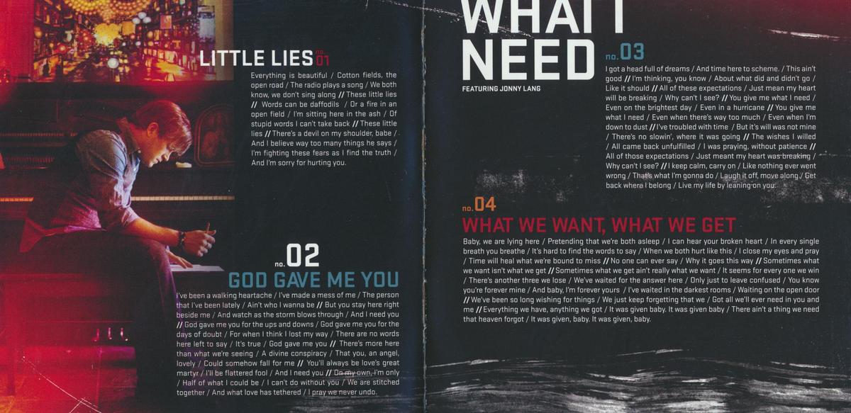 Inside the cd pamphlet of Dave Barnes's "What We Want, What We Get" featuring hit song "God Gave Me You." Internet Archive. (Public Domain)