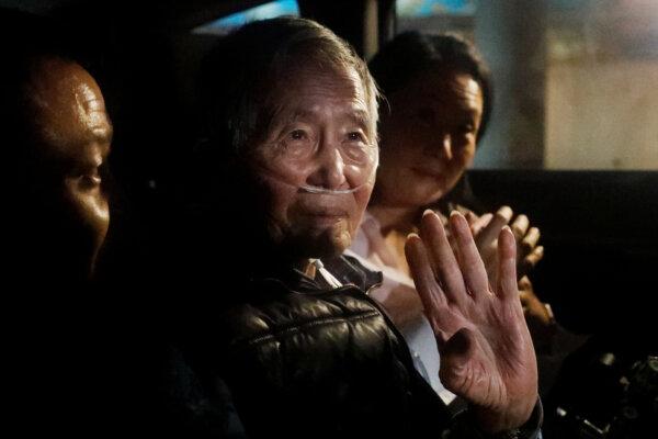 Former president of Peru Alberto Fujimori leaves Barbadillo Prison after being released in Lima, Peru, on Dec. 6, 2023. (Mariana Bazo/Getty Images)