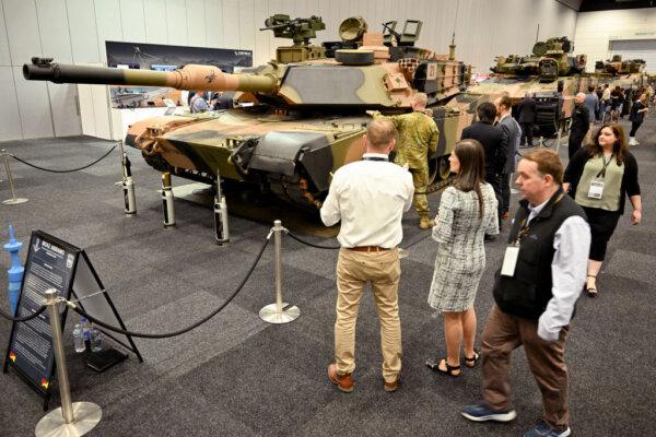 An M1A2 Abrams main battle tank is displayed at the Land Forces 2024 arms fair in Melbourne. (William West/AFP via Getty Images)