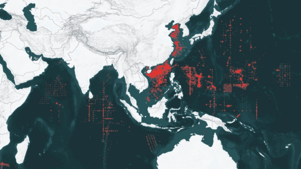 Map indicating the locations and intensity of Chinese survey ship activity, 2020-24. (Centre for Strategic and International Studies)