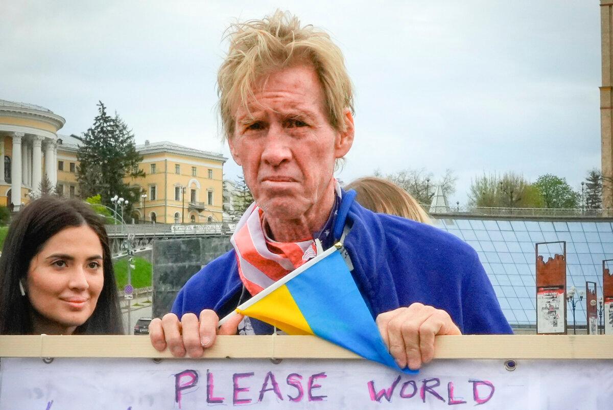 Ryan Wesley Routh takes part in a rally in central Kyiv, Ukraine, Saturday, April 30, 2022. (AP Photo/Efrem Lukatsky)