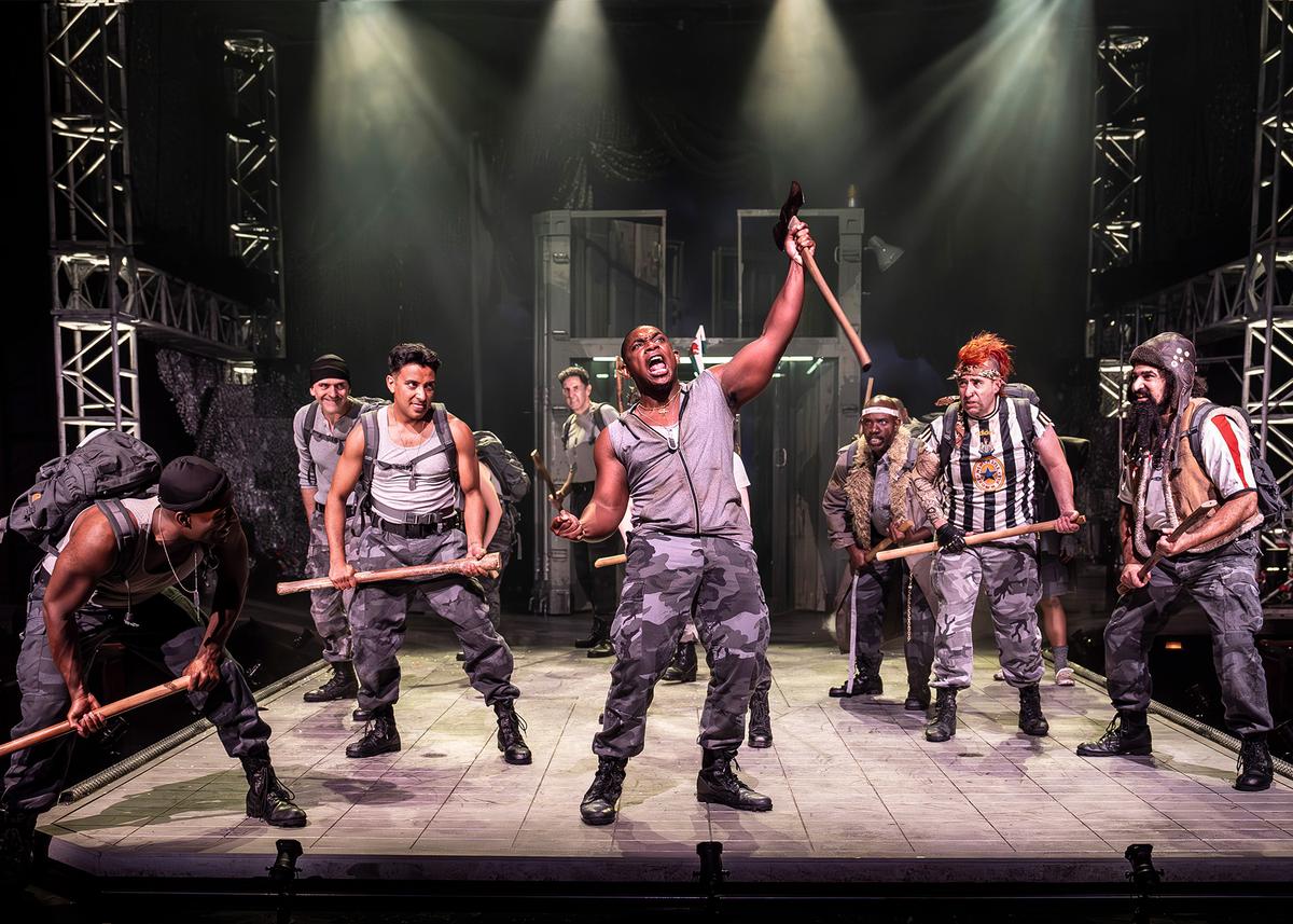 Henry V (Elijah Jones, C) and the ensemble cast of Shakespeare's "Henry V." (Liz Lauren)